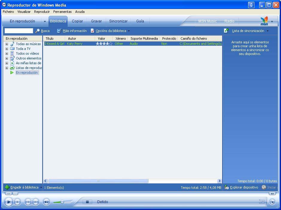 O Reprodutor de Windows Media atópase no menú Programas ou ben faga clic sobre a súa icona na barra de ferramentas Inicio rápido de Windows XP Figura 44