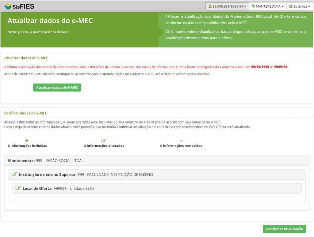 Figura 36 Visualizar alterações vindas do Cadastro e-mec Nesta tela estará disponível o totalizador com as