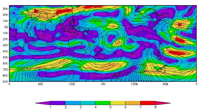 Figura 3: Diferença entre o cisalhamento do vento para AAO maior que +1,5 e para AAO menor que -1,5. As cores representam a intensidade da diferença.