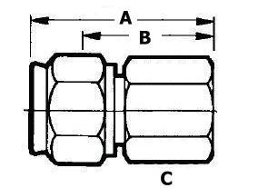 766F / M766F Conector fêmea Tubo x fêmea Tubo Tubo A B C D.M.P. D.E. (métrico) D.E. NPT/ (corpo) (sext.