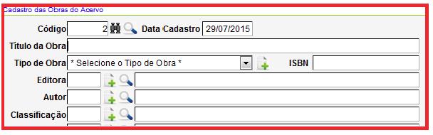 CADASTRO DO ACERVO BIBLIOGRÁFICO (BIBLIOTECA) NO SISTEMA NAJ. 1ª PARTE Campo Código: O sistema gera automático. Campo Data Cadastro: O sistema insere automático a data atual.