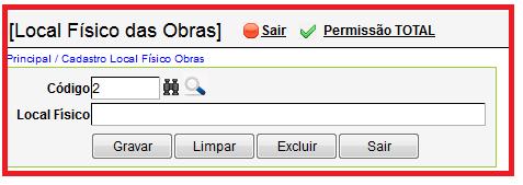 Botão Limpar: Utilize para cadastrar novo tipo de obra.