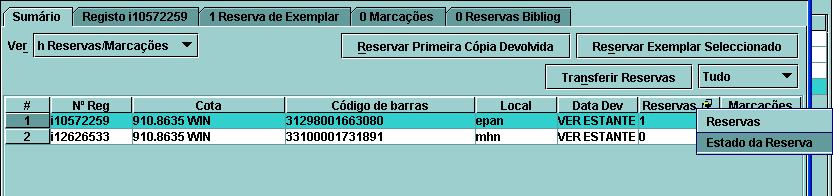 Se o utilizador já tiver uma reserva para a primeira cópia devolvida, o sistema não aceita a reserva Se nenhum exemplar deste título for reservável (ex.