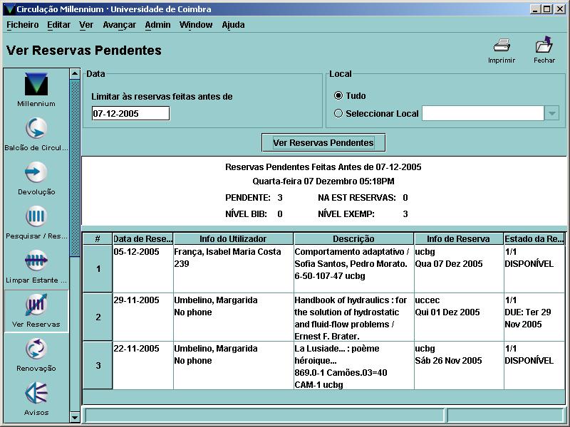 É possível ordenar esta lista clicando em qualquer um dos campos (data de reserva, infor do utilizador, ) 8. RENOVAÇÃO Para renovar exemplares sem aceder ao registo de utilizador 1.