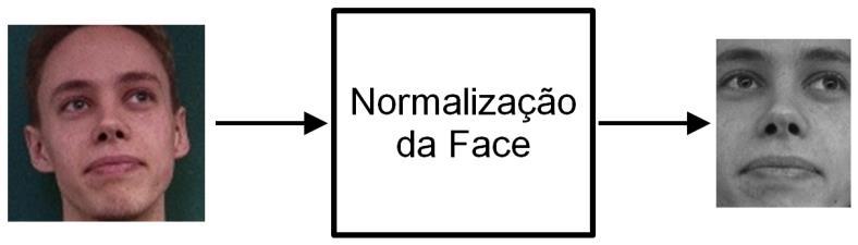 plano com a distância fixa entre os olhos. As transformações em iluminação, contraste, entre outras propriedades da imagem constituem a chamada normalização fotométrica. Figura 3.