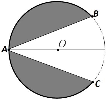 Questão 8 - Na figura a seguir, O é o centro da circunferência que passa pelos pontos A, B e C. Além disso, BÂC= 60 0, a semirreta é uma bissetriz de BÂC, e o raio da circunferência é igual a 2 cm.