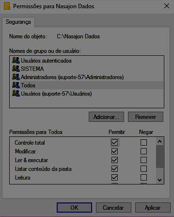 Digite Todos no campo onde deverão ser informados quem terá acesso a esta pasta