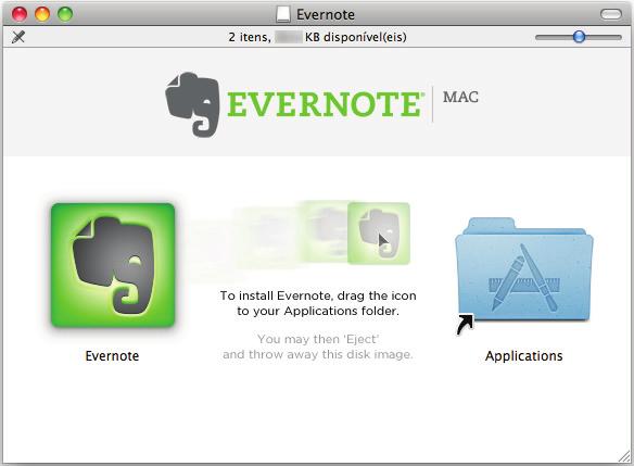 Instalando no Mac OS 7. Arraste o ícone [Evernote] para o ícone [Applications]. ao Evernote para Mac será copiado na pasta [Aplicativos]. 8.