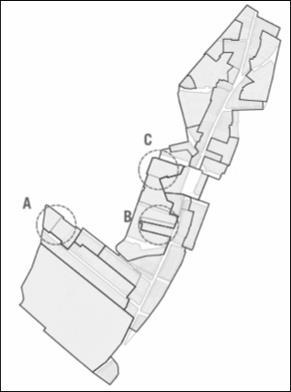 Caso A: Edifício industrial da Rua Fonte do Outeiro Caso B: Conjunto perpendicular da Rua Costa Cabral Caso C: Igreja da Rua João Lúcio Azevedo Figura 3.4. Identificação dos três casos de estudo.