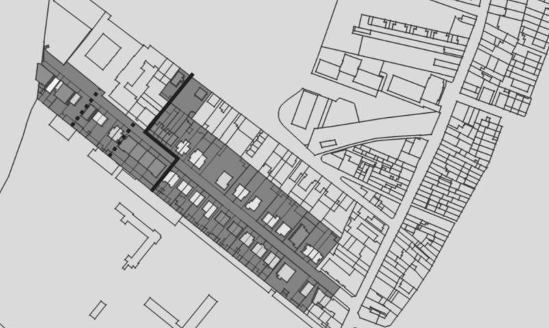 Estudo comparado I: análise da cartográfica histórica Este estudo requer o uso de cartografia histórica e, neste caso, foi utilizado trecho do documento Planta Topográfica da Cidade do