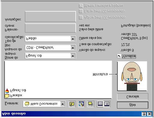 Abrindo um Documento CorelDRAW 9 Para abrir um documento, escolha a opção Abrir do menu Arquivo para abrir um arquivo com desenho ou a opção Novo para abrir um arquivo em branco.