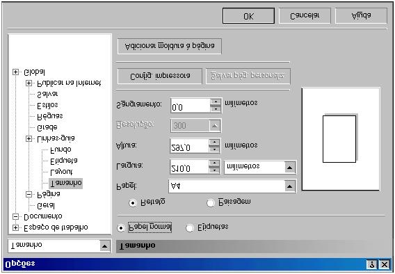 Selecione a opção Configurar página do menu Layout para ter acesso à caixa de diálogo Opções.