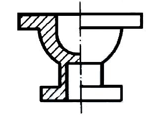 MEIO-CORTE Em peças com a linha de simetria vertical, o
