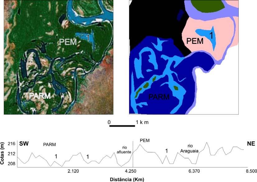 PAEI Planície de Escoamento Impedido; 1 - lago de Escoamento Impedido.