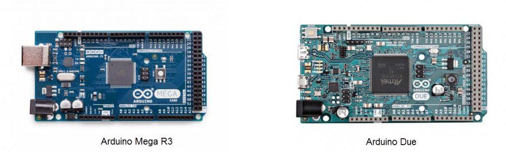 Para projetos de maior dimensão temos duas placas que podemos usar: o Arduino Mega e o Arduino Due. O Arduino Mega tem características semelhantes ao Arduino UNO mas numa escala maior.
