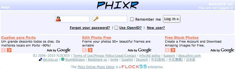 Manual e Guia de Utilização e Exploração do PHIXR Para acedermos a esta ferramenta, devemos, no browser da Internet, digitar o seguinte endereço: http://www.phixr.com/ 1.