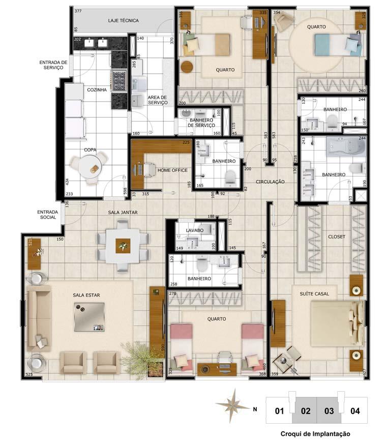 Apartamento Tipo Centro - Opção Padrão Unidades 102 a 502 e 103 a 503 - Área: 168,04 m²