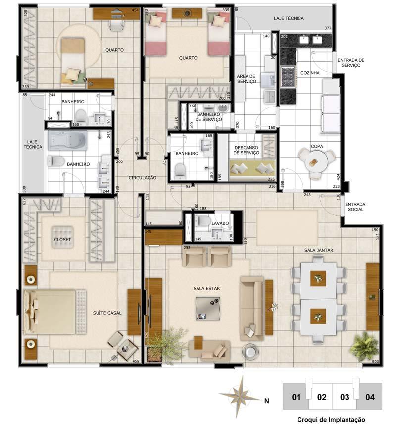Apartamento Tipo Canto - Opção Padrão Unidades 101 a 501 e 104 a 504 - Área: 182,37 m²