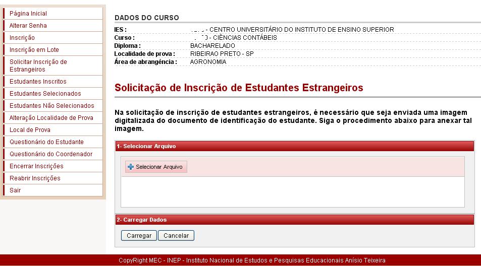 64 Ambiente do Coordenador de Curso Solicitar inscrição de estrangeiros A inscrição de estudante estrangeiro habilitado ao Enade 2013, que não possui CPF, tem características diferenciadas do