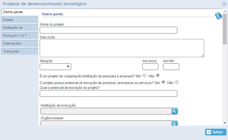 Inovação Aba Inovação Registrar patentes, projetos e registros em geral relacionados à inovação.