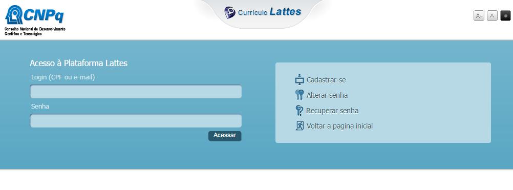 Atualização do Currículo Lattes Clique na opção Atualizar currículo, na página inicial