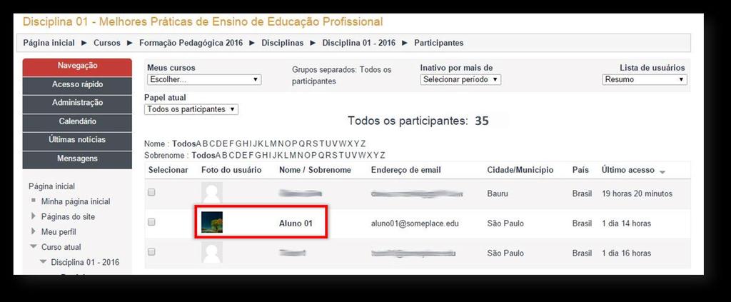 5. Serão listados todos os participantes da turma.