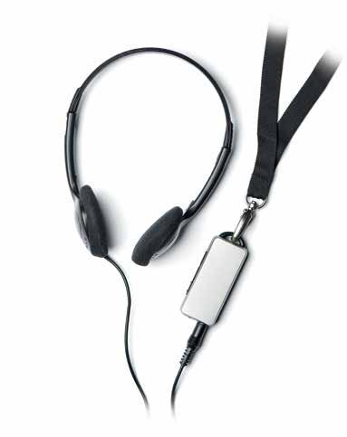 São disponibilizados vários transmissores, recetores, auriculares e acessórios, incluindo um recetor para pessoas com perda de audição e um útil microfone que poderá ser passado de mão em mão para