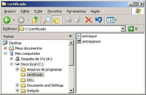 Após gerar o keystore, use o comando abaixo para gerar a CSR a ser enviada à Autoridade Certificado SERASA. A CSR será gerada na pasta criada (c:\certificado).