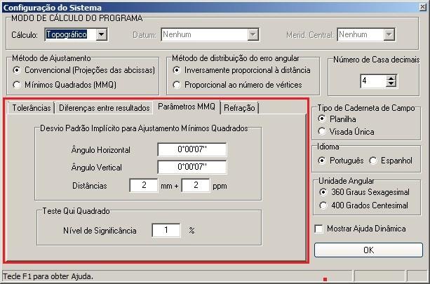 Define os parâmetros de precisões angular e de distância do equipamento e o