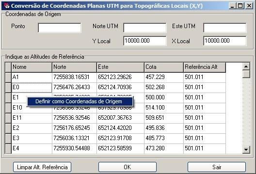 A referência altimétrica é definida como plano médio automaticamente, para definir novos planos pressione >Limpar Alt.