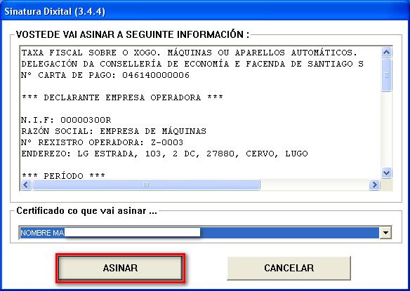 Presentación Neste intre a aplicación solicitaralle que asine a operación de