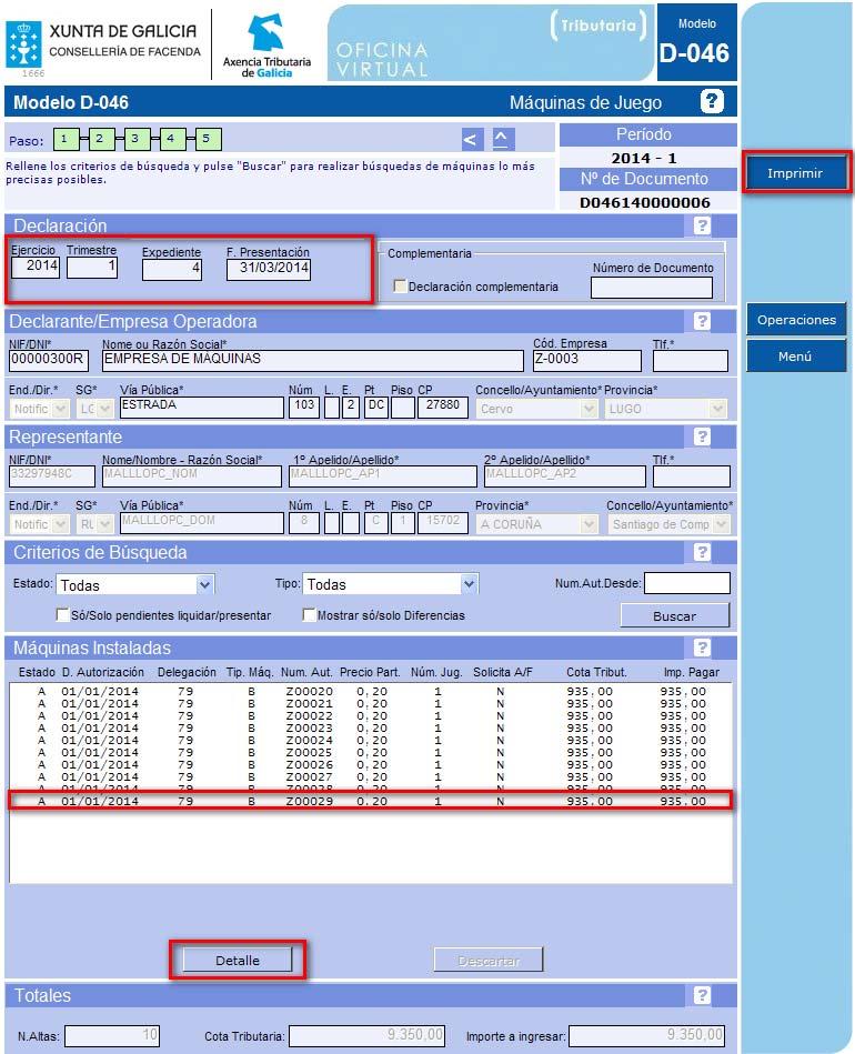 Modelos 046, D-046 e 045 Para imprimir un dos modelos 045 individuais