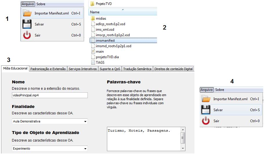 No passo 4, seleciona a opção salvar no menu Arquivo- Salvar. As informações são salvas e inseridas automaticamente dentro do imsmanifest. xml mantendo sua estrutura original para envio ao LMS.