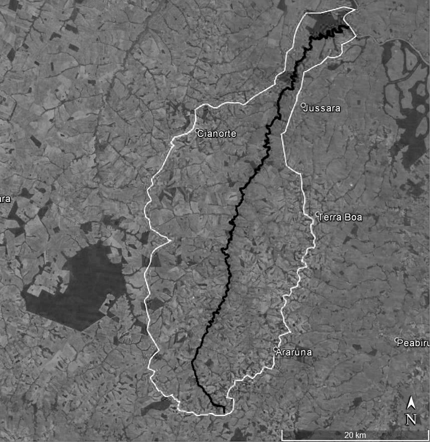2.2 RESULTADOS E DISCUSSÃO 2.2.1 Caracterização da bacia hidrográfica do rio Ligeiro O rio Ligeiro foi escolhido por ser um rio de corredeira e com desnível provavelmente adequado para a instalação de uma PCH.