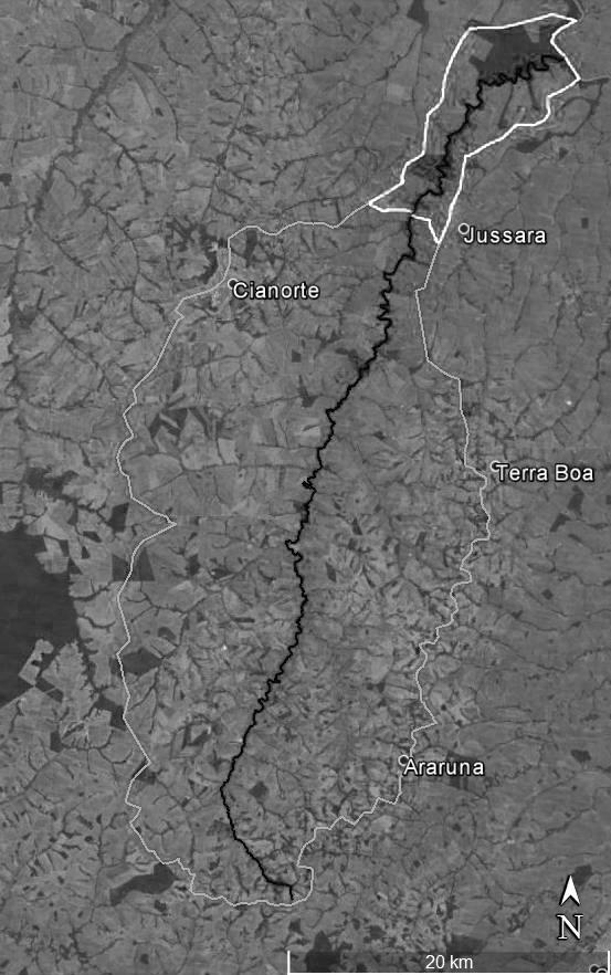 Figura 4. Sub-bacia hidrográfica e localização da PCH no rio Ligeiro. Fonte: Adaptado de GOOGLE EARTH, 20