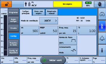 Observação: As configurações definidas no programa ativo serão utilizadas quando a ventilação for iniciada.