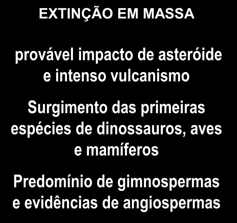 vulcanismo Surgimento das primeiras espécies de dinossauros, aves e mamíferos