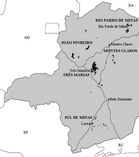 27 Figura 1 Distribuição geográfica dos locais selecionados para o estudo no Estado de Minas Gerais 1 1