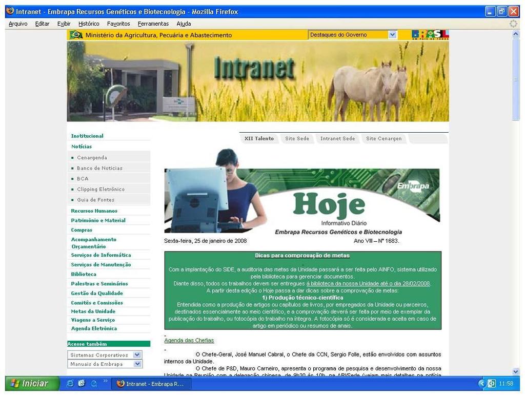 Figura 8 Página do Informativo Interno Hoje, na intranet da Unidade.