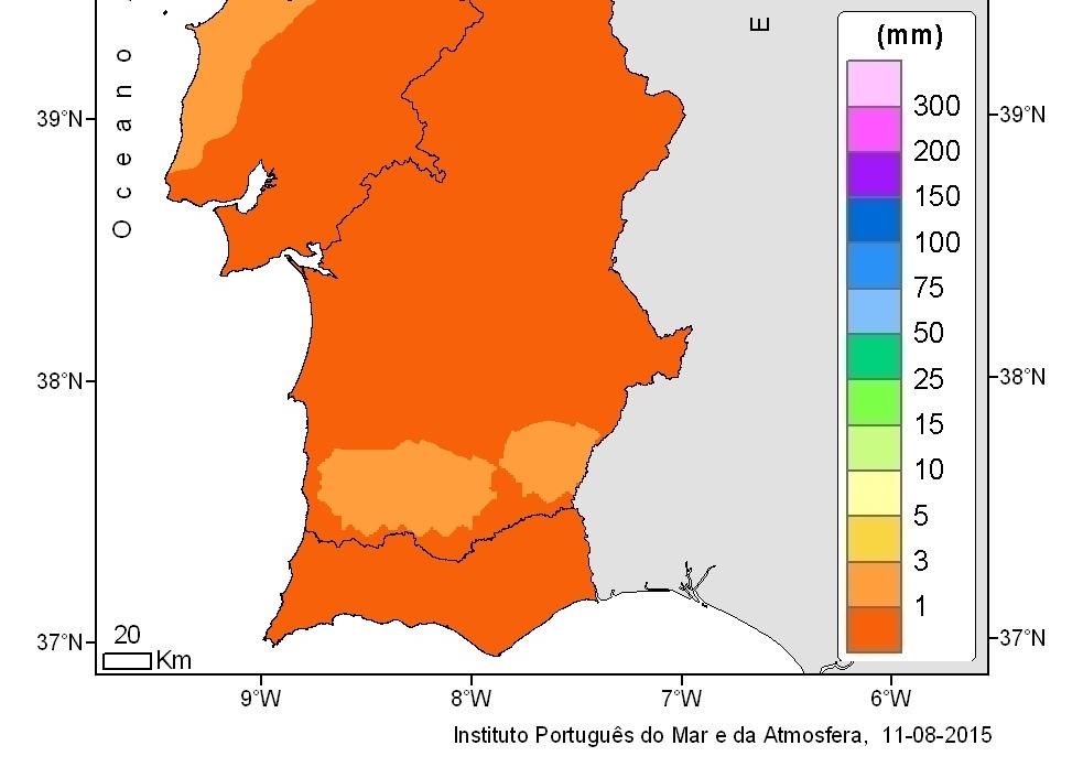 6 Previsão mensal 2 Período de 10/08 a 06/09 de 2015: Na precipitação total semanal preveem-se valores abaixo do normal, para a região centro, na semana de 10/08 a 16/08 e valores acima do normal,