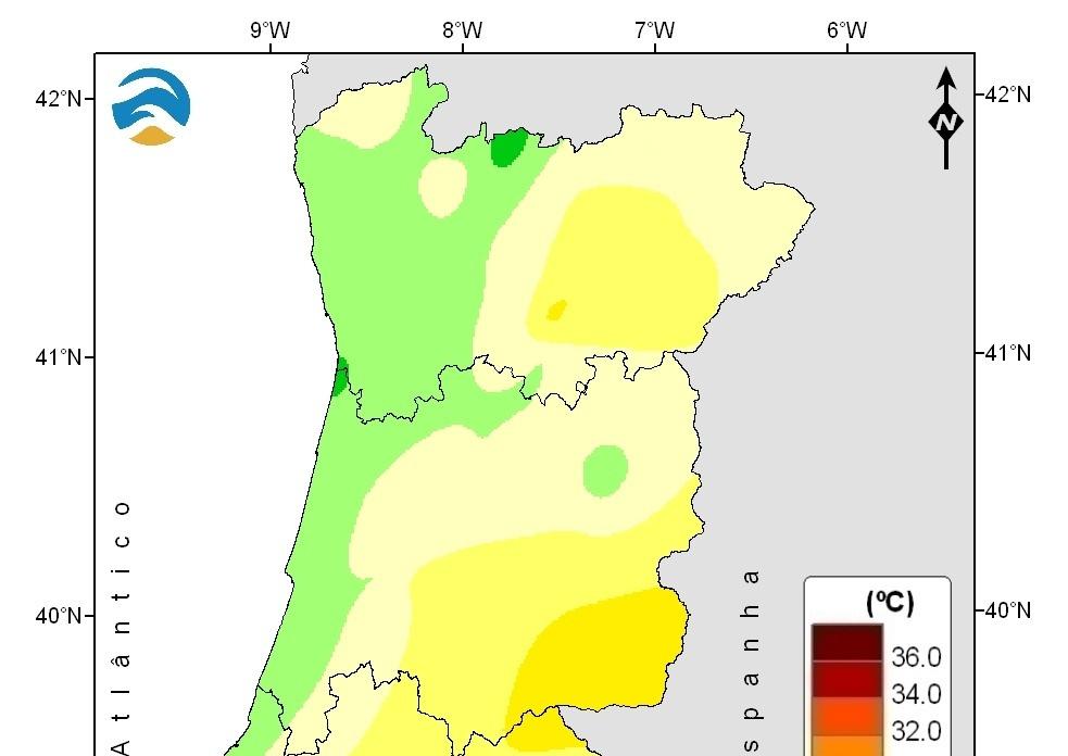 Na 2ª década os desvios variaram entre -0.1 C no Porto e +3.9 C em Miranda do Douro e na 3ª década variaram entre +0.3 C em Montalegre e +3.3 C em Faro.