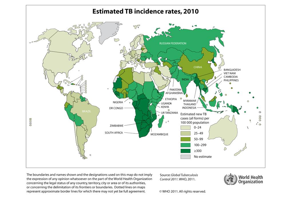 INFORME DA TUBERCULOSE EN GALICIA 3 Datos globais presentados pola OMS para o ano 2010 A OMS, no seu último informe Global tuberculosis control: WHO report 2011, presentou os seguintes datos: Casos