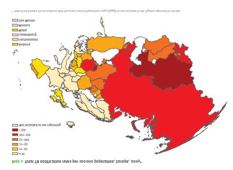 INFORME DA TUBERCULOSE EN GALICIA 3 A situación epidemiolóxica da TB na Rexión Europea é moi heteroxénea, como son tamén os países que a conforman: mentres os países da EU/EEA (30) presentaron unha