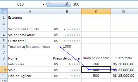 Observe que, por se tratar de um intervalo, o Excel marca o intervalo de células e aponta apenas uma seta.