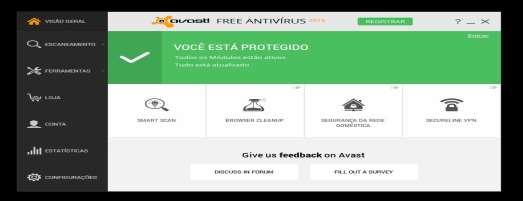 AVAST Exemplos de edições: Avast!Free Antivírus, etc. Figura. Interface do Avast!