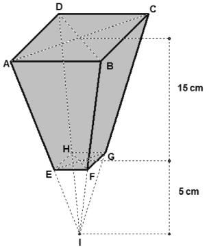 7. Na figura 1, podes observar um pacote de pipocas cujo modelo geométrico é um tronco de pirâmide, de bases quadradas e paralelas, representado a sombreado na figura 2.