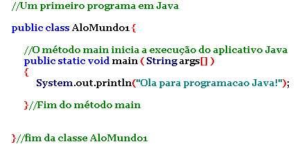 Primeiro programa em Java Abrir o bloco de notas, digite o código