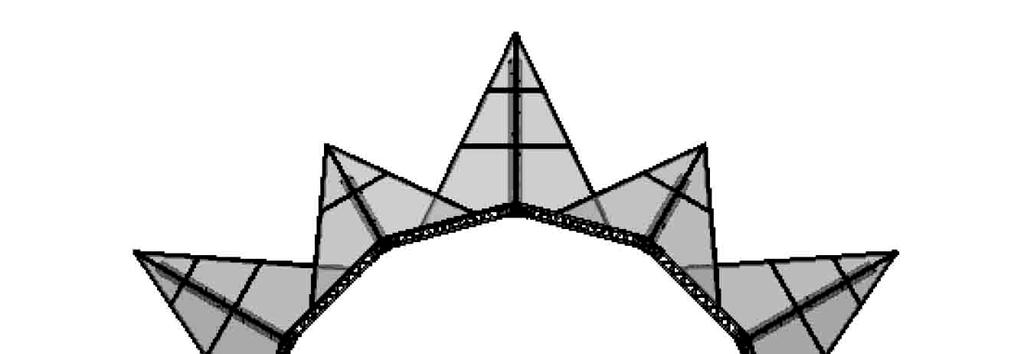 2.1.10 - ESTRUTURA ROSA DOS VENTOS (SPIKE) SOBRE COBERTURA DO PALCO: Estruturas executadas em metalon conforme desenho abaixo, revestidas em tela, conforme especificação técnica em 2.2.7.