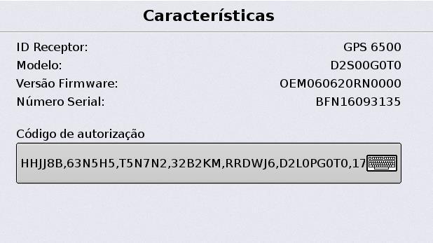 Inserindo código de desbloqueio Clique em características Configurações NMEA Insira