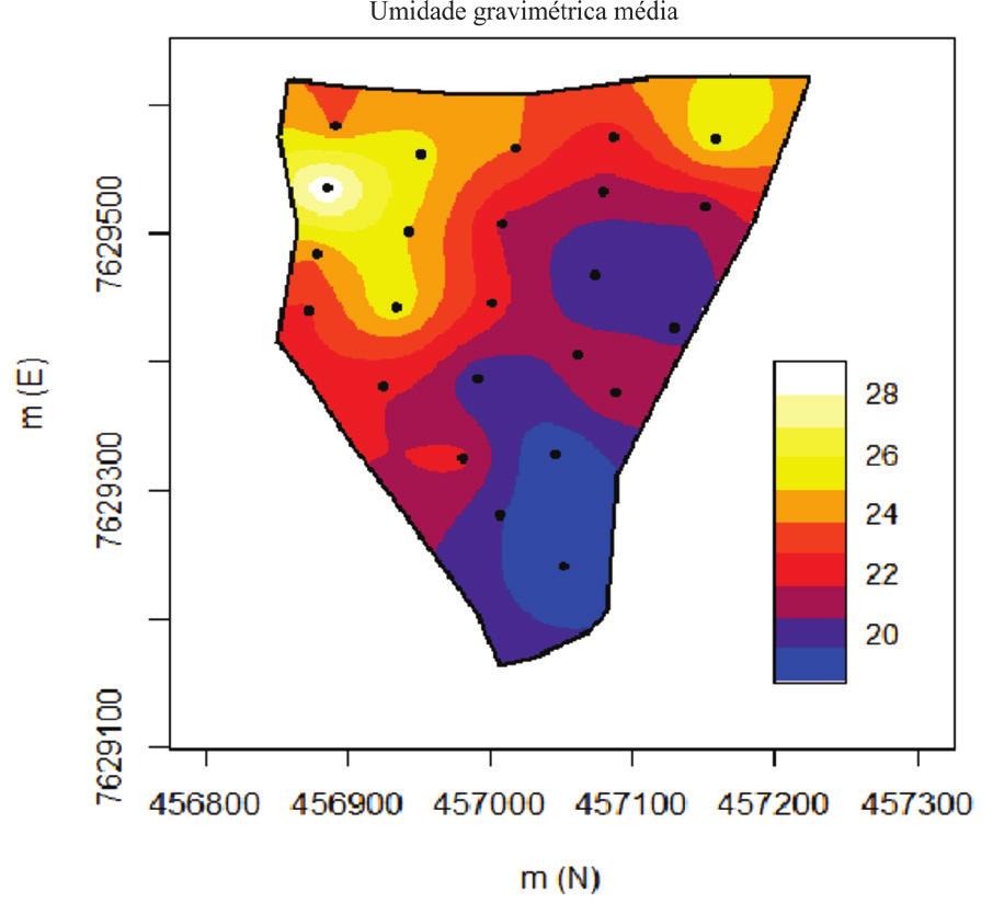 272 Carvalho, L. C. C. et al. FIGURA 3 Distribuição espacial da variável umidade gravimétrica média (%).